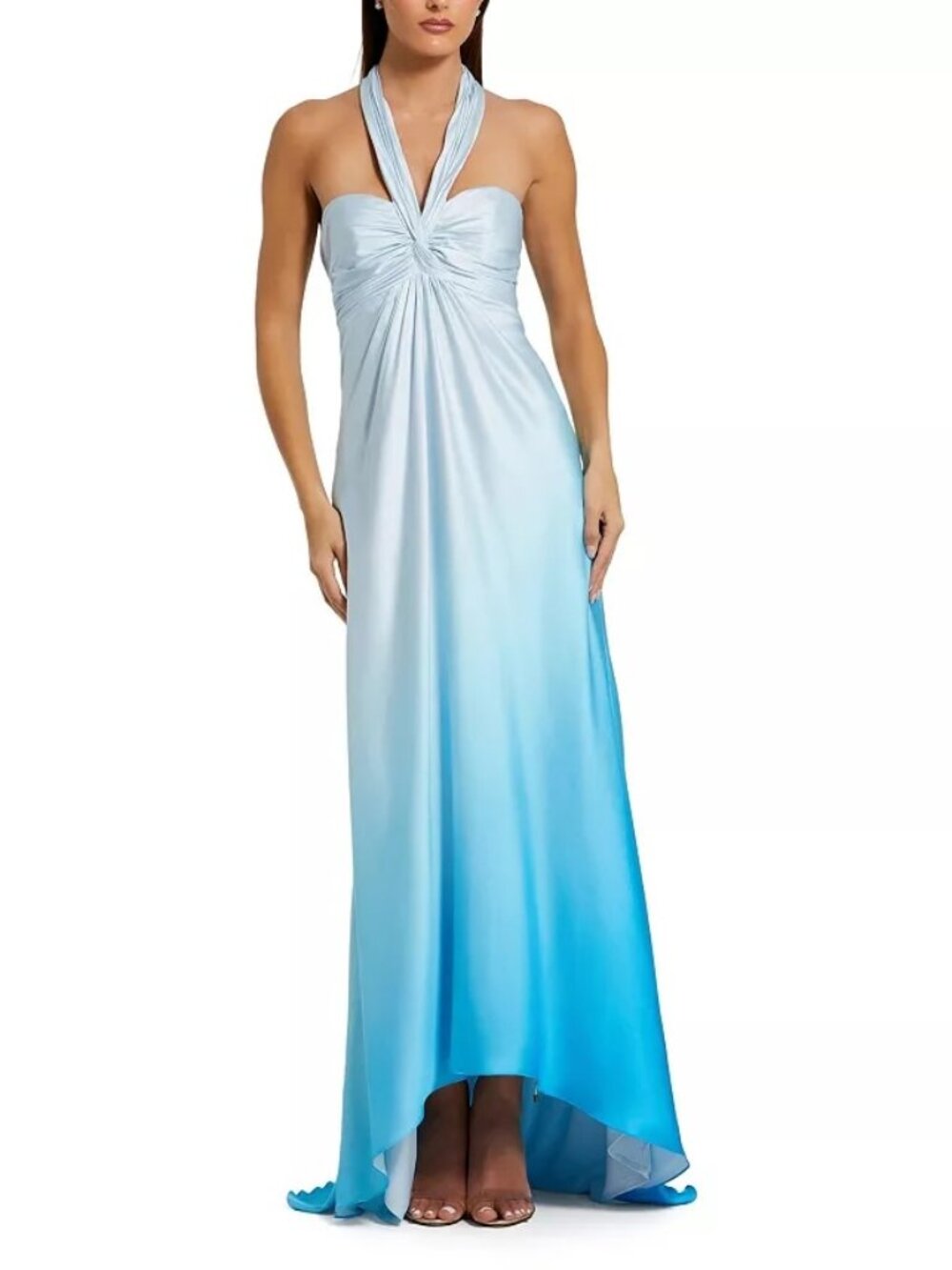 Blue Charmeuse Tie Halter Neck Ombre Gown SZ 8
